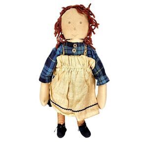 Vintage Primitive Cloth Doll With Yarn Hair Antique Clothes